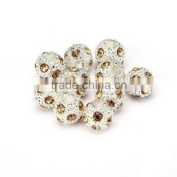 Top Quality 8mm Topaz Color Metal Style #2 Caystal Rhiestone Ball Shape Shape Spacer Silver Plated 10pcs Per Bag