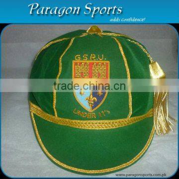 Hand Embroidered Honours Cap With Gold Braid & Tassel Green Velvet