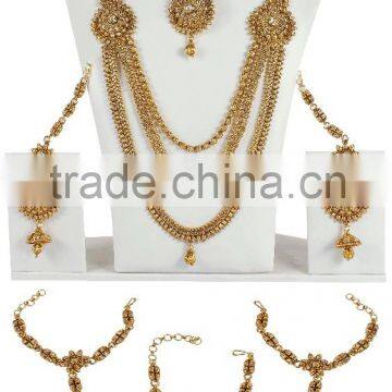 Indian Ethnic Style Fashion Gold Tone Kundan Stone Polki Necklace Set Jewelry With Maangtikka photo-2