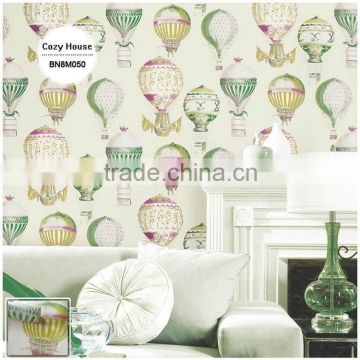 stock printing pvc wallpaper, for kids air balloon wall decal for kids room , decorating wall mural warehouse