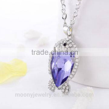 Young fashion jewelry crystal necklace fish shape lager stone crystal jewelry necklace