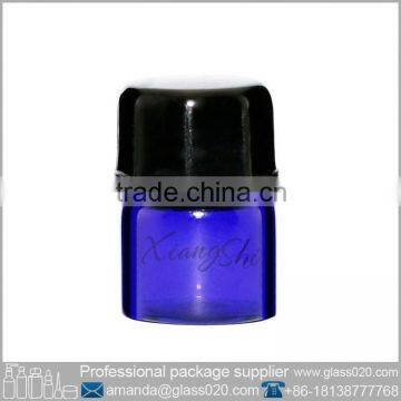 blue 1ml vial glass bottle with black bcap