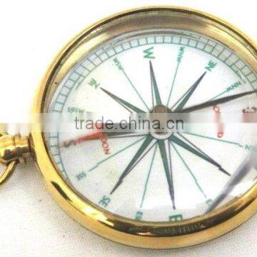 NAUTICAL VINTAGE BRASS POCKET COMPASS WITH POLISH WOODEN CASE 13509