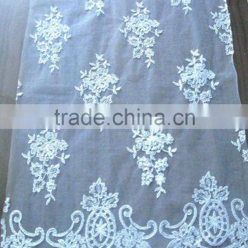 embroidery fabric lace/100%polyester high quality/tulle mesh floral lace for wedding dress