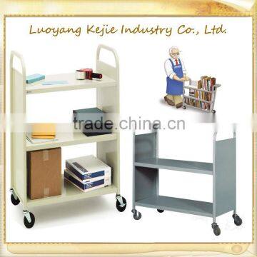 stainless steel library trolley/V-style Library Book Cart with Wheels/ furniture rolling book cart