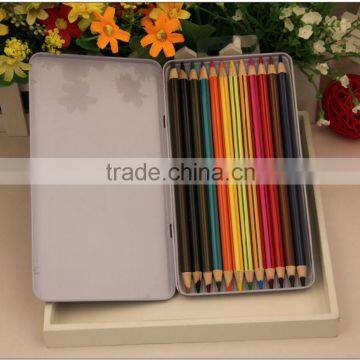 round striped mixed-color pencil /double coloring pencils/metal tin pencil box / senior double coloring pencil