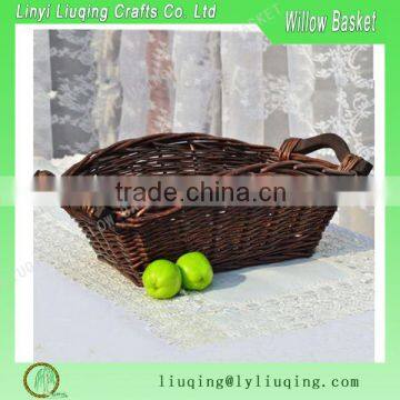 2016 Wholesale Dark Brown Small Rectangle Wicker Basket Storage Gift Bread Fruit Sweet Display Hamper