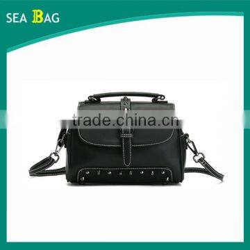 2016 Fashion Rivet Black Leather Satchel tote bag With Two Style Straps In Chinese Alibaba