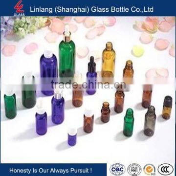 matched cap 5ml-100ml transparent,blue,green,amber, round essential oil glass bottle