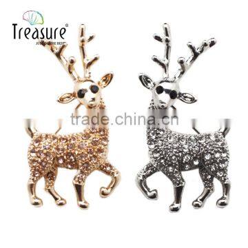 Christmas gift golden and gun black deer alloy and crystal brooch jewellry