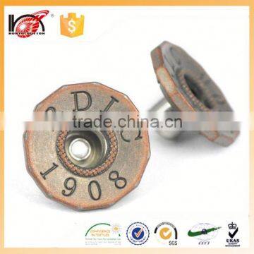 Antique brass alloy button for clothing for denim