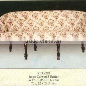 Rope Carved 3 Seater Sofa Mahogany Indoor Furniture.