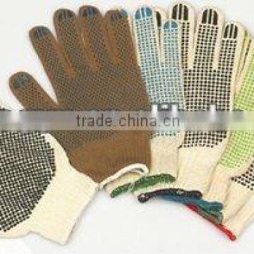 Bleach White Poly Cotton Gloves With One Side PVC Dots