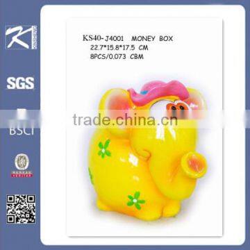 home decor new product yellow colour elephant shaped resin coin box