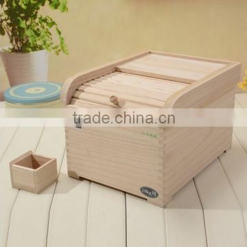 Slide locer natural color paulownia wooden box for rice storage