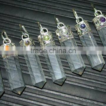 CRYSTAL QUARTZ 7 CHAKRA POINT PENDANT SET : CHAKRA CABACHONE PENDANT POINT SET : CHAKRA PENDANT photo-2