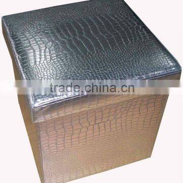 stronger!! SILVER CROCODILE Leather foldable storage stool