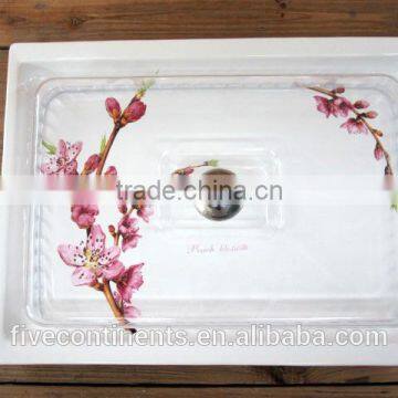 DFC ceramic rectangle cake plate with plastic cover