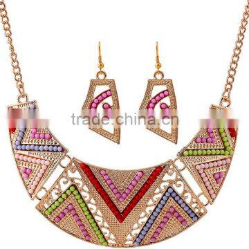 Women's Elegant Charm Pendant Chain Choker Chunky Statement Bib Necklace Earrings Jewelry Set