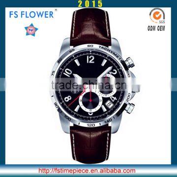 FS FLOWER - 46mm Stainless Steel Watch Case Genuine Leather Belt Strap Watch