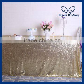 CL009B New Hot sale fancy polyester embroidery metallic sequence wedding light gold sequin table cloth