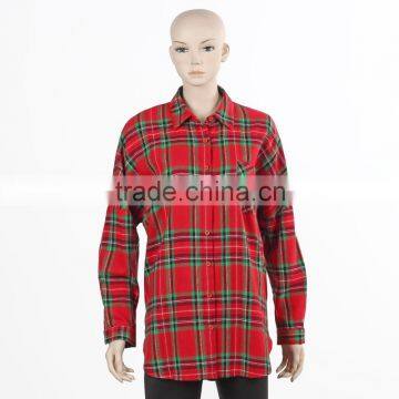 F5W11012 High Quality Long Sleeve Tunic Shirt Women Red Check Printed Shirt