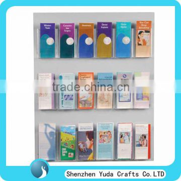 High quality clear wall mounted brochure pocket display acrylic wall mounted leaflet holders