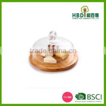 Hot Selling Glass Cheese Dome With Bamboo Base/glass Dome With Bamboo Base
