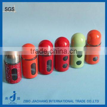 glass condiments bottle with stainless steel coating and lid