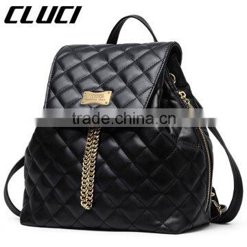 Leather Plaid Girls Branded College Bag Backpack Stylish With Chain photo-2