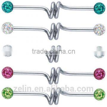 Shinning Stainless steel twisted shamballa industrial barbell body piercing jewelry