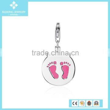 925 Silver Jewelry Pink Footprint Charm in Sterling Silver