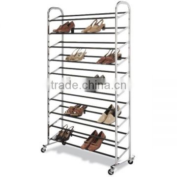 Chrome 10-Tier Rolling Shoe Rack