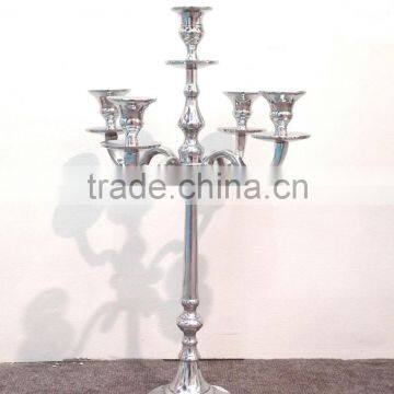Silver finish aluminum polish five arms candelabra