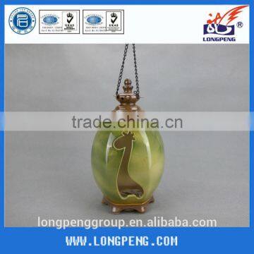 Antique Tealight LED Light Candle Holder Garden Lantern Green Ceramic Hanging Lamp