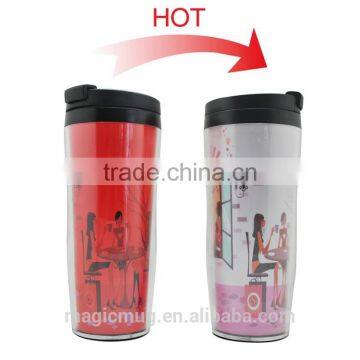BPA free reusable double wall plastic mug hot color changing