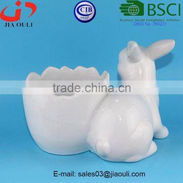 BSCI Audit Factory White Ceramic Easter Bunny Rabbit Planter, Animal Flower Planters photo-3