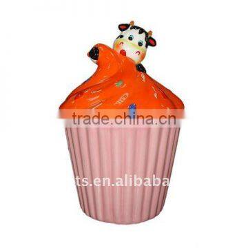 Ceramic Cupcake cookie jar with cow