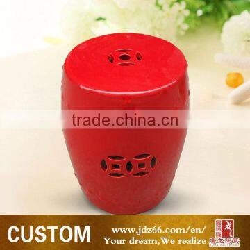 Chinese ceramic red drum stool