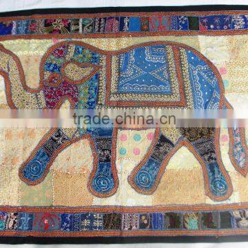 Indian Droplet Style Hanging Tapestry - Indian Antique Style Fabric Wall Decor Tapestry With Elephant Figure photo-4