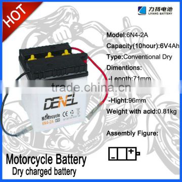 6N4-2A-6 motorcycle battery DRY CHARGE lead acid battery 6V4AH