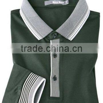 Striped Collar Three Button Placket Mens Long Sleeves Polo Shirt photo-3