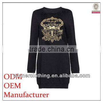 China supplier Women Woven Garment Factory ladies' close fit embroidered black long sleeve maxi dress