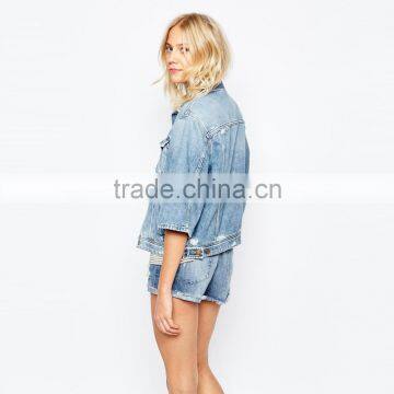 Wholesale Women's Fashion Hip Hop Jacket Denim Jacket Half Sleeve photo-2