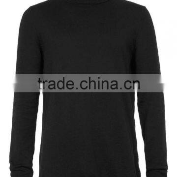 100% Cotton longline roll neck jumper men's custom black jumper wholesale 2016