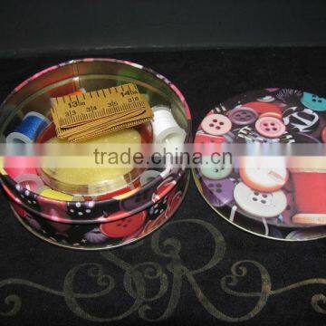 Buttons Tin filled with sewing Kit Notions