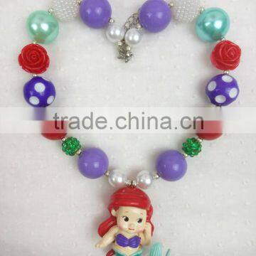 Wholesale Girls Princess Chunky Top Little Mermaid Pendant Necklace Cartoon Character Kids Jewelry Baby Chunky Necklace