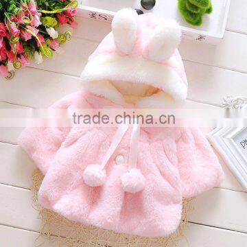 1-4 years girl winter velour coat half length sleeve furry hooded rabbit clothing for kids MHKS01