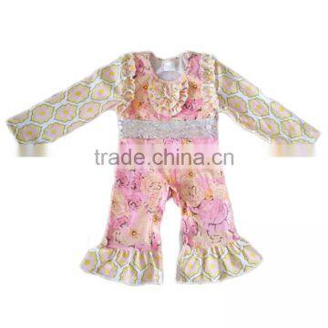 2016 new arrival long sleeve floral pattern romper baby girl ruffle clothes toddler girl romper