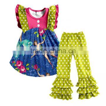 CH00314YIWU BOYA Cotton milk silk ruffle dress kids clothes dream girls prints wearing boutique dress